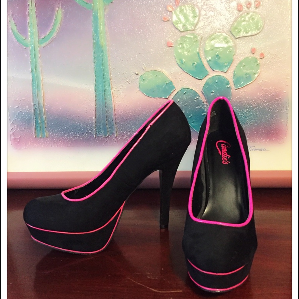 💕🦋Black and Pink Heels Super Cute Size 8.5🦋💕